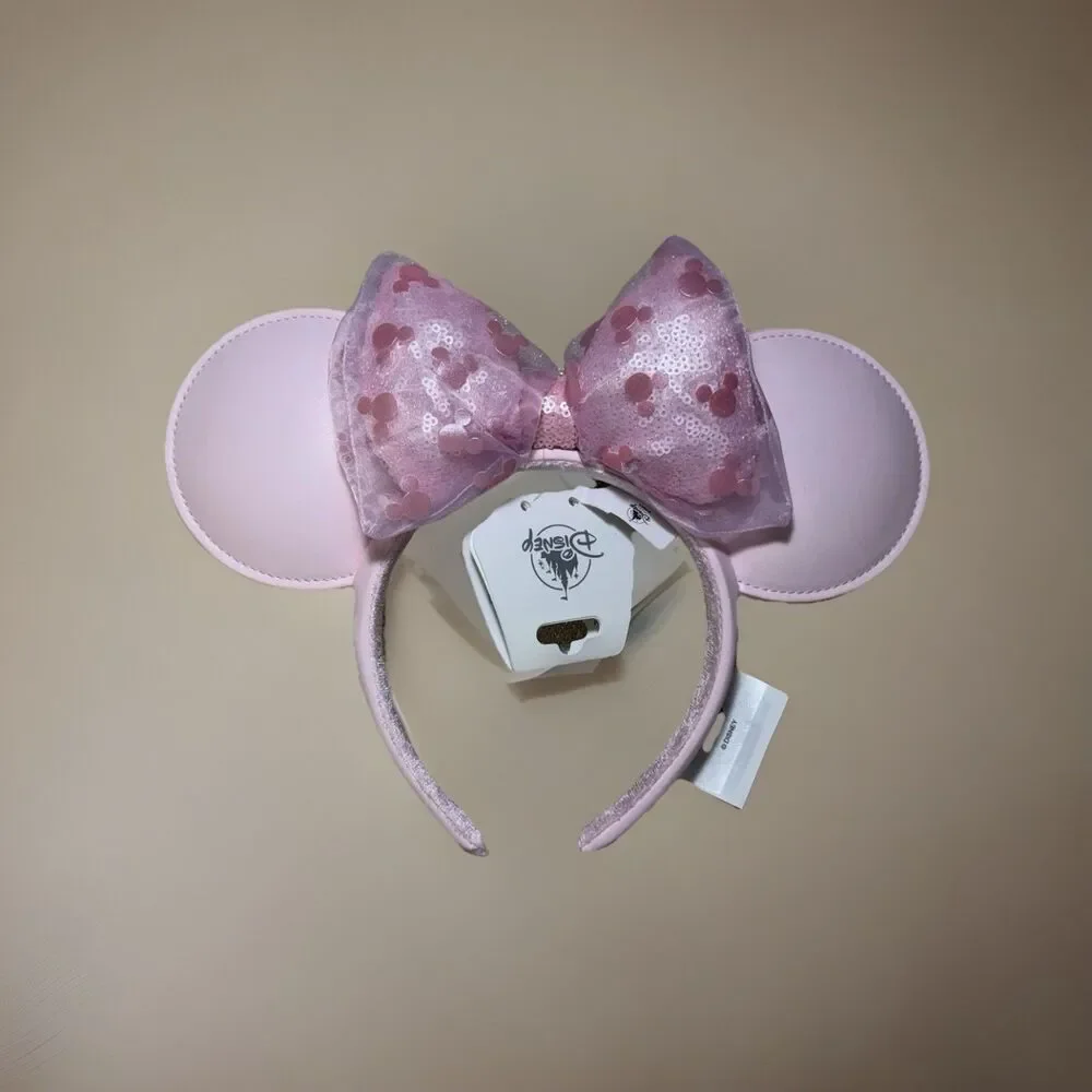 NWT Disney Pink Milk Ears Faux Leather Minnie Mouse Bow Headband VIRAL